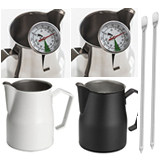 Barista Pitcher Bundle 2: 2x Motta Europa Milk Pitcher, 2x Motta Thermometer, 2x Motta Latte Art Pen