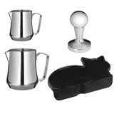 Barista Starter Bundle: 2x Motta Tulip Milk Pitcher, Motta Stainless Steel Tamper, Motta Tamping Mat